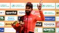 Ineos' Italian rider Filippo Ganna, second, celebrates during the podium ceremony of the Milan - Sanremo one-day classic cycling race, on March 22, 2025. Dutch Mathieu Van Der Poel of team Alpecin-Deceuninck won the race ahead of Team Ineos' Italian rider Filippo Ganna and Team UAE's Slovenian rider Tadej Pogacar, third. 
Marco BERTORELLO / AFP