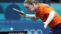 epaselect epa11507118 Britt Eerland of the Netherlands in action during her Women's Singles round of 32 match against Hana Matelova of the Czech Republic of the Table Tennis competitions in the Paris 2024 Olympic Games, at The South Paris Arena in Paris, France, 29 July 2024.  EPA/TERESA SUAREZ