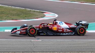 British driver Lewis Hamilton steers the new F1 Ferrari SF-25 during tests at Fiorano Circuit on February 19, 2025 in Fiorano Modenese near Maranello. 
Federico SCOPPA / AFP