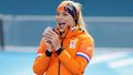 epa12743919 Silver medalist Jutta Leerdam of Netherlands celebrates on the podium after the Women's 500m of the Speed Skating competitions at the Milano Cortina 2026 Winter Olympic Games, in Milan, Italy, 15 February 2026.  EPA/ROBERT GHEMENT