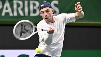 epa11669065 Tallon Griekspoor of the Netherlands in action during the semi final BNP Paribas Nordic Open ATP tennis singles match against Grigor Dimitrov of Bulgaria at the Royal Tennis Hall, in Stockholm, Sweden, 19 October 2024.  EPA/Claudio Bresciani/TT SWEDEN OUT