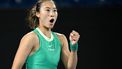 epa11103417 Qinwen Zheng of China gestures during her Women’s Singles semifinal against Dayana Yastremska of Ukraine on Day 12 of the Australian Open tennis tournament in Melbourne, Australia, 25 January 2024.  EPA/JOEL CARRETT AUSTRALIA AND NEW ZEALAND OUT