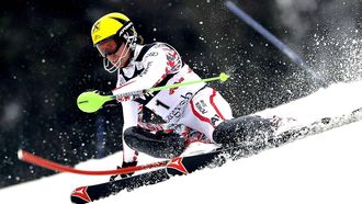 Austria's Marcel Hirschner clears the gate during the first run of the FIS alpine men's slalom race on Sljeme mountain, just above  Zagreb, on January 5, 2012.    AFP PHOTO/ HRVOJE POLAN
HRVOJE POLAN / AFP