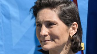 France's Minister for Sports and Olympics Amelie Oudea-Castera looks on during the inauguration ceremony of the Departmental River Water Treatment Station in Champigny-sur-Marne near Paris, on April 23, 2024. It is one of five engineering projects that the Paris region is undertaking to clean up the Seine and Marne rivers to allow Swimming events to take place during Paris 2024 Summer Olympics.
Bertrand GUAY / AFP