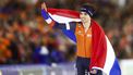 HEERENVEEN - Patrick Roest (NED) juicht na het winnen van de 5000 meter mannen op de EK afstanden. ANP VINCENT JANNINK