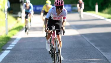 EF Education - EasyPost's Ecuadorian rider Richard Carapaz ride in the breakaway in the ascent of San Valentino during the 16th stage of the 108th Giro d'Italia cycling race of 203kms from Piazzola sul Brenta to San Valentino on May 27, 2025. 
Luca Bettini / AFP
