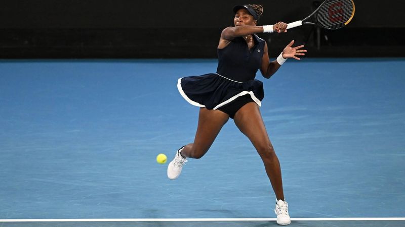 epa12658221 Venus Williams of the United States in action during the Women's Singles 1st round match against Olga Danilovic of Serbia on day 1 of the 2026 Australian Open tennis tournament at Melbourne Park in Melbourne, Australia, 18 January 2026.  EPA/LUKAS COCH  AUSTRALIA AND NEW ZEALAND OUT
