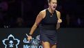 Belarus' Aryna Sabalenka reacts after a point against Italy's Jasmine Paolini during their women's singles tennis match at the WTA Finals Championship in Riyadh on November 4, 2024. 
Fayez NURELDINE / AFP