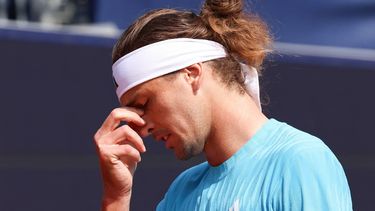 Germany's Alexander Zverev reacts during his men's singles semi-final match against Italy's Flavio Cobolli at the ATP Munich Open tennis tournament in Munich, southern Germany on April 18, 2026. 
Alexandra BEIER / AFP