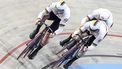 APELDOORN - Harrie Lavreysen,  Roy van den Berg, Tijmen van Loon tijdens de team sprint op de eerste dag van het EK baanwielrennen in het Apeldoornse Omnisportcentrum. Het toernooi duurt tot en met 14 januari en is het laatste grote internationale toernooi in aanloop naar de Olympische Spelen in Parijs. ANP VINCENT JANNINK