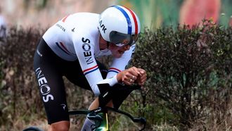 Ineos Grenadiers' British rider Joshua Tarling competes during the second stage of the 108th Giro d'Italia cycling race, a 13.7km individual time-trial from Tirana to Tirana in Albania, on May 10, 2025. 
Luca Bettini / AFP