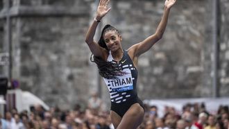 epa10717764 Nafissatou Thiam of Belgium reacts during the women's high jump competition at the World Athletics Diamond League Athletissima City event athletics meeting, in Lausanne, Switzerland, 29 June 2023.  EPA/JEAN-CHRISTOPHE BOTT