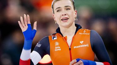 HAMAR - Joy Beune (Nederland) tijdens de 3000 meter vrouwen op de eerste dag van het WK afstanden in het Noorse Hamar. ANP SEM VAN DER WAL