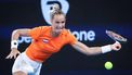 Netherlands' Arantxa Rus hits a return against Croatia's Donna Vekic during their women's singles match at the United Cup tennis tournament on Ken Rosewall Arena in Sydney on January 2, 2024. 
DAVID GRAY / AFP