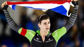 HEERENVEEN - Jenning de Boo reageert na het winnen van de tweede 500 meter voor mannen tijdens de eerste dag van het NK afstanden in Thialf. Voor de Nederlandse rijders en rijdsters is dit toernooi een belangrijke tussenstop onderweg naar het WK afstanden in Hamar. ANP SEM VAN DER WAL