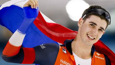 HEERENVEEN - Jenning De Boo (Nederland) reageert na het winnen van de sprinttitel tijdens de tweede dag van de ISU EK Allround & Sprint in Thialf. ANP KOEN VAN WEEL