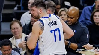 epa11401474 Dallas Mavericks guard Luka Doncic of Slovenia is treated for a cut during the first half of the NBA Finals game two between the Boston Celtics and the Dallas Mavericks, in Boston, Massachusetts, USA, 09 June 2024.  EPA/CJ GUNTHER SHUTTERSTOCK OUT