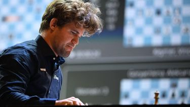 Norway's chess grandmaster Magnus Carlsen gestures during a game in the Tata Steel Chess India tournament in Kolkata on November 17, 2024. 
DIBYANGSHU SARKAR / AFP