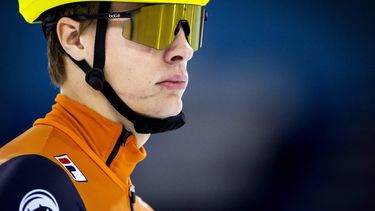 HEERENVEEN - Jens van ’t Wout in actie op de kwart finale 500 meter op de eerste dag van de nationale selectiewedstrijd voor de ISU World Tour shorttrack. ANP KOEN VAN WEEL