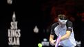 US' Taylor Fritz hits a return against Serbia's Novak Djokovic during the third-placed match at the Six Kings Slam exhibition tennis tournament in Riyadh on October 18, 2025. 
Fayez NURELDINE / AFP