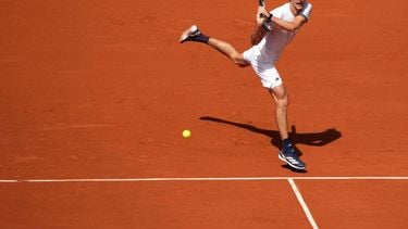 Germany's Alexander Zverev plays a forehand return to France’s Benjamin Bonzi during their men's singles match on day 1 of the French Open tennis tournament on Court Philippe-Chatrier at the Roland-Garros Complex in Paris on May 24, 2026. 
Dimitar DILKOFF / AFP