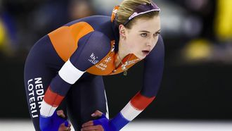 HEERENVEEN - Joy Beune (NED) reageert na de 1500 meter vrouwen op de EK afstanden. ANP VINCENT JANNINK