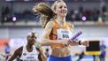epa11196200 Femke Bol of Netherlands competes in a Women's 4x400m Relay heat at the World Athletics Indoor Championships in Glasgow, Britain, 03 March 2024.  EPA/ROBERT PERRY