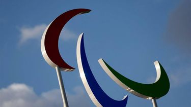 This photograph shows a sign of the Paris 2024 Paralympic Games logo displayed at the Eiffel Tower Stadium in Paris on September 1, 2024. 
FRANCK FIFE / AFP