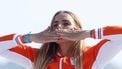 epa11533874 Gold medalist Marit Bouwmeester of the Netherlands celebrates during the medal ceremony for the the Women's Dinghy event of the Sailing competitions in the Paris 2024 Olympic Games, at the Marseille Marina in Marseille, France, 07 August 2024.  EPA/OLIVIER HOSLET
