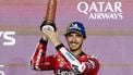 Third-placed Aprilia Racing's Spanish rider Jorge Martin celebrates on the podium at the end of the Qatar MotoGP Grand Prix at the Lusail International Circuit in Lusail, north of Doha, on April 13, 2025. 
Karim JAAFAR / AFP
