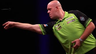 Netherlands' Michael van Gerwen competes in his quarter-final darts match against England's Michael Smith on Night 1 of the PDC Premier League, at the Utilita Arena in Cardiff, south Wales on February 1, 2024. 
Adrian DENNIS / AFP