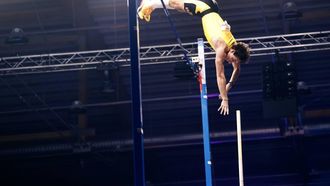 epa12815035 Sweden's Armand Duplantis jumps 6.31 and sets a new world record during the pole vault gala Mondo Classic at the IFU arena in Uppsala, Sweden, 12 March 2026.  EPA/FREDRIK PERSSON  SWEDEN OUT