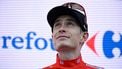 Overall race leader red jersey holder team Visma-Lease a bike's Danish rider Jonas Vingegaard celebrates on the podium of the 19th stage of the Vuelta a Espana, a 159 km race between Rueda and Guijuelo, on September 12, 2025.   
Miguel RIOPA / AFP