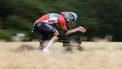 van Lotto Dstny team's Belgian rider Maxim Van Gils cycles during the 7th stage of the 111th edition of the Tour de France cycling race, 25,3 km individual time trial between Nuits-Saint-Georges and Gevrey-Chambertin, on July 5, 2024. 
Anne-Christine POUJOULAT / AFP