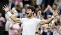 2023-07-14 18:43:03 epa10746531 Carlos Alcaraz of Spain celebrates winning against Daniil Medvedev of Russia during their Men's Singles semi final match at the Wimbledon Championships, Wimbledon, Britain, 14 July 2023.  EPA/TOLGA AKMEN   EDITORIAL USE ONLY