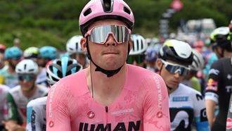 epa12099184 Danish rider Mads Pedersen of team Lidl-Trek wearing the overall leader's pink jersey, waits on the start line of the 5th stage of the Giro d'Italia cycling tour over 151 km from Ceglie Messapica to Matera, in Ceglie Messapica, Italy, 14 May 2025.  EPA/LUCA ZENNARO