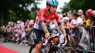 2023-07-04 12:18:58 Lotto Dstny's Australian rider Caleb Ewan cycles to the start of the 4th stage of the 110th edition of the Tour de France cycling race, 182 km between Dax and Nogaro, in southwestern France, on July 4, 2023. 
Marco BERTORELLO / AFP
