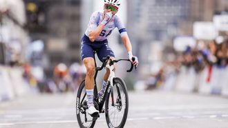 MONTREAL - Brandon McNulty (USA) reageert na het winnen tijdens de wegwedstrijd bij de mannen op de wereldkampioenschappen wielrennen. ROBIN VAN LONKHUIJSEN / ANP