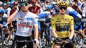 2023-07-16 13:02:23 epa10749187 Danish rider Jonas Vingegaard (R) of team Jumbo-Visma and Slovenian rider Tadej Pogacar of team UAE Team Emirates before the 15th stage of the Tour de France 2023, over 180kms from Les Gets les Portes du Soleil to Saint-Gervais Mont-Blanc le Bettex, France, 16 July 2023.  EPA/CHRISTOPHE PETIT TESSON