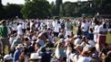 Tennis fans queue for tickets on the first day of the 2025 Wimbledon Championships at The All England Lawn Tennis and Croquet Club in Wimbledon, southwest London, on June 30, 2025. 
HENRY NICHOLLS / AFP