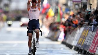 2023-08-06 17:40:16 Netherland's Mathieu van der Poel reacts after winning the men's Elite Road Race at the Cycling World Championships in Edinburgh, Scotland on August 6, 2023. men's Elite Road Race at the Cycling World Championships in Edinburgh, Scotland on August 6, 2023. Netherland's Mathieu van der Poel took first place in the race that began in Scotland's capital city, Edinburgh, and ended with a street circuit in Glasgow. Belgium's Wout van Aert came second with Slovenia's Tadej Pogacar finishing in third place.
Oli SCARFF / AFP