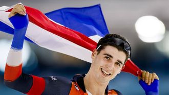 HEERENVEEN - Jenning De Boo (Nederland) reageert na het winnen van de sprinttitel tijdens de tweede dag van de ISU EK Allround & Sprint in Thialf. ANP KOEN VAN WEEL