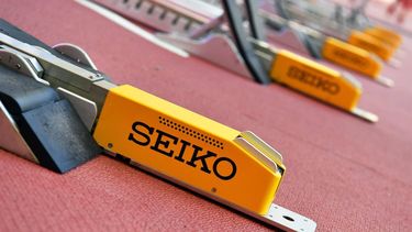 epa07891707 Starting blocks of the Seiko start information system at the Khalifa Stadium in Doha, Qatar, 03 October 2019, during the IAAF World Athletics Championships 2019. EPA/NOUSHAD THEKKAYIL