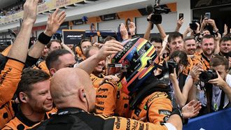 McLaren's Australian driver Oscar Piastri celebrates after winning the 2025 Miami Formula One Grand Prix at Miami International Autodrome in Miami Gardens, Florida, on May 4, 2025.  
CHANDAN KHANNA / AFP