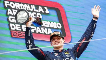 MONTMELO - Max Verstappen (Red Bull Racing) viert zijn overwinning tijdens de Formule 1 Grote Prijs van Spanje op het Circuit de Catalunya. ANP SEM VAN DER WAL