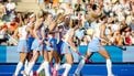 MONCHENGLADBACH - Speelsters van Nederland vieren de 6-0 in actie tegen Frankrijk tijdens een poulefase wedstrijd op het EK Hockey in het HockeyPark stadion. ANP SEM VAN DER WAL