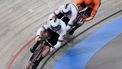 Netherlands' Roy Van Den Berg (L), Netherlands' Harrie Lavreysen and Netherlands' Tijmen Van Loon compete in the men's team sprint qualifying round race during the first day of the UEC European Track Cycling Championships at the Omnisport indoor arena in Apeldoorn, on January 10, 2024. 
JOHN THYS / AFP
