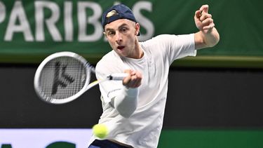 epa11669065 Tallon Griekspoor of the Netherlands in action during the semi final BNP Paribas Nordic Open ATP tennis singles match against Grigor Dimitrov of Bulgaria at the Royal Tennis Hall, in Stockholm, Sweden, 19 October 2024.  EPA/Claudio Bresciani/TT SWEDEN OUT