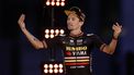 2023-09-17 21:33:34 Team Jumbo's Slovenian rider Primoz Roglic celebrates on the podium after the 21st and last stage of the 2023 La Vuelta cycling tour of Spain, a 101,1 km race between the hippodrome of La Zarzuela and Madrid, on September 17, 2023. American rider Sepp Kuss claimed his first Grand Tour victory in the Vuelta a Espana in Madrid, as his team Jumbo-Visma completed an unprecedented treble.

Oscar DEL POZO / AFP