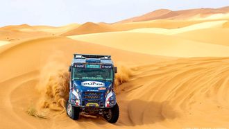 epa11820597 Mitchel Van Den Brink of the Netherlands, Jarno Van De Pol of the Netherlands, and Moises Torrallardona of Spain compete with their Iveco PowerStar for Eurol Rally Sport during Stage 7 of the 2025 Dakar Rally from Al Duwadimi to Al Duwadimi, Saudi Arabia, 12 January 2025.  EPA/Gerard Laurenssen